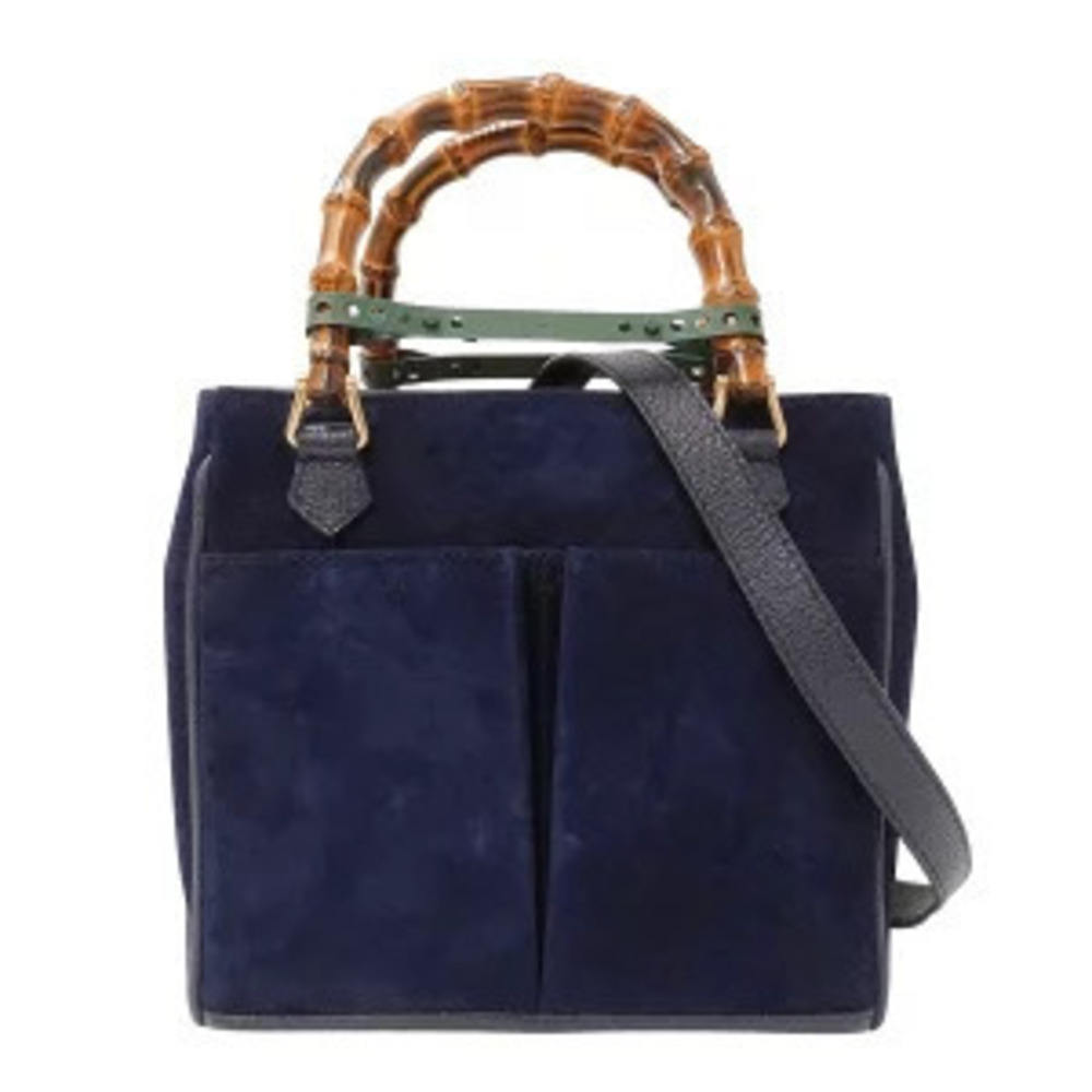 Gucci Bag Handbag Shoulder Bamboo Suede Navy Blue Handheld